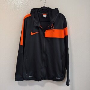 Nike Dri Fit Authentic Soccer Full Zip Hoodie Sweater Black Neon Orange XL